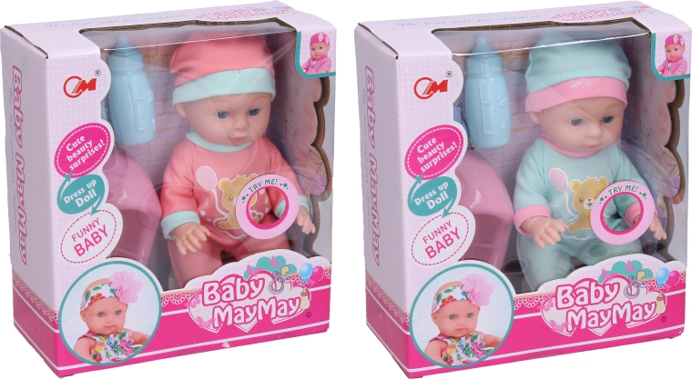 Babydukke med potte og lydeffekter 22 cm - 1 stk.