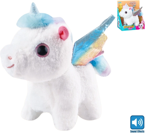 Gående plysunicorn med lyd 21 cm
