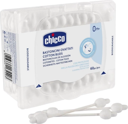 Chicco vatpinde med anatomisk form, 100% bomuld, 60 stk