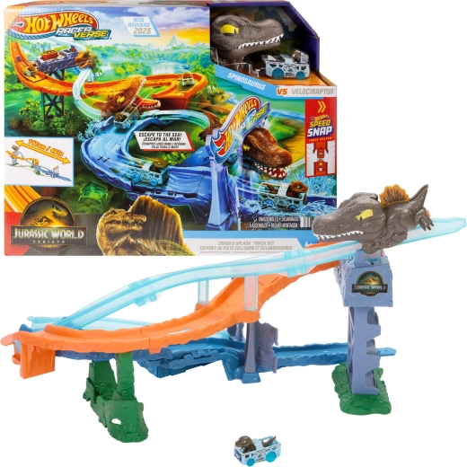 Hot Wheels RacerVerse Jurassic World Marint dinosaurkapløb racerbane med bil