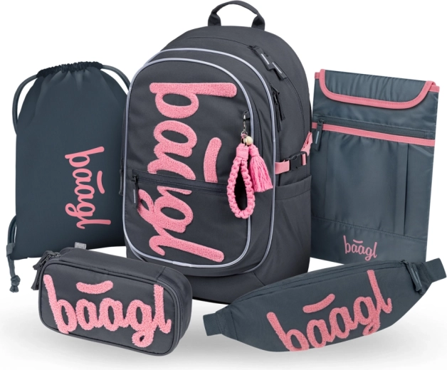 BAAGL sæt Core Logo pink – rygsæk, penalhus, gymnastikpose, bæltetaske og laptopcover (GRS)
