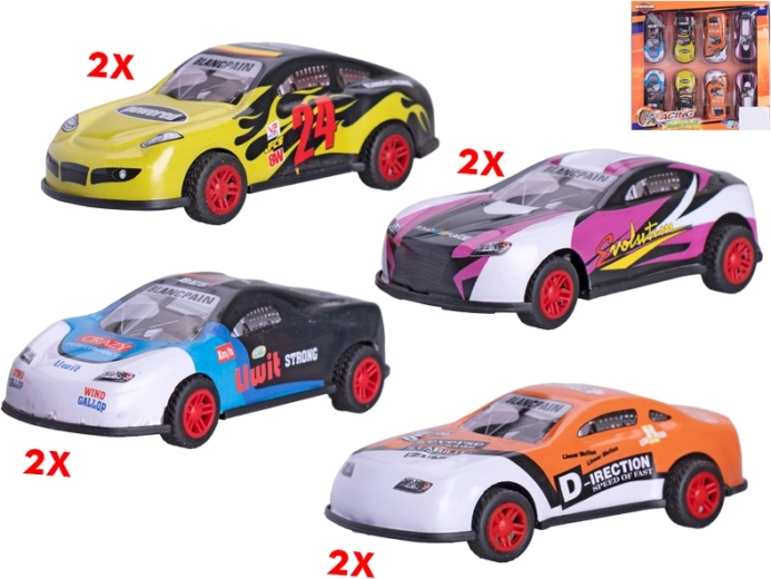 Sæt med sportsbiler med træk-op motor 8,5 cm, 8 stk.