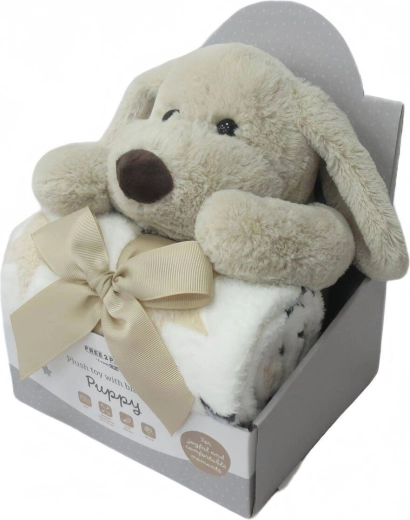 Free2Play plysdyr med tæppe puppy brown/white