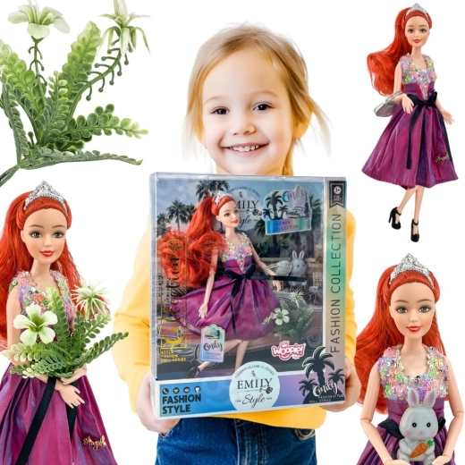 Woopie Royal modedukke Emi i lyserød kjole med kanin, 30 cm