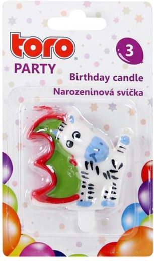 Kagelys tal 3 med lille hest TORO, til at stikke i, 5 cm