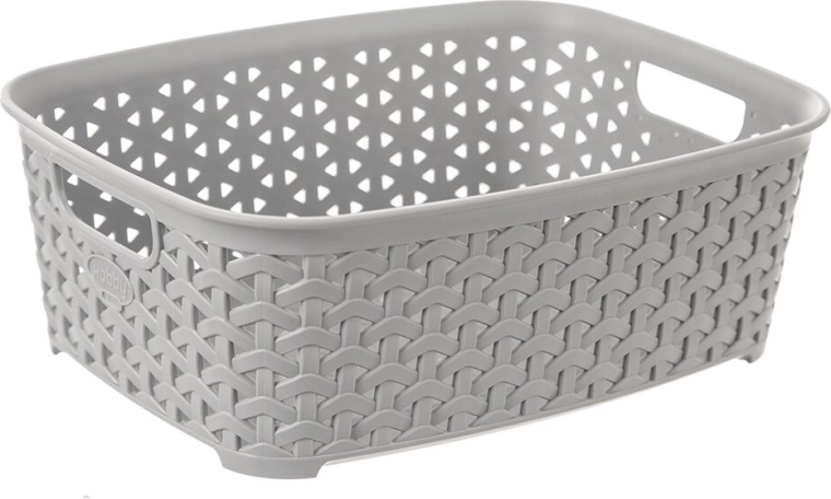 Plastopbevaringskurv med rattanlook Hobby grå 26 × 19 × 9 cm