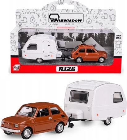 Fiat 126p med campingvognstrailer Niewiadów N-126, brun, model 1:43