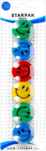 Farvede smiley-magneter (3 cm) - 6 stk.