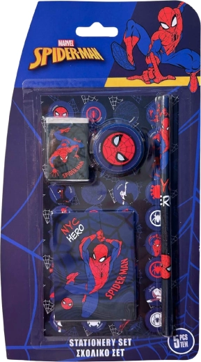 Femdelt skole- og skrivesæt med Spider-Man i mørkeblå