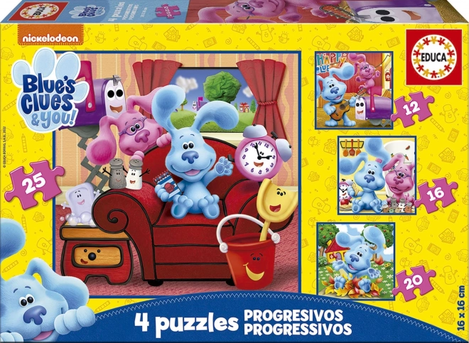 Puslespil BLUE'S CLUES 4-i-1 til børn (12, 16, 20 og 25 brikker)