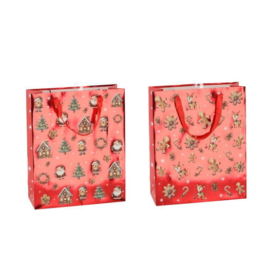 Julegavepose Pebernødder 26 × 32 × 10 cm, pakke med 12 stk.