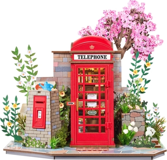 RoboTime Rolife 3D byggesæt – bogstøtte Telefonboks med bøger og blomster
