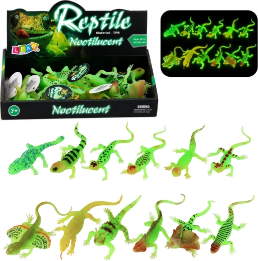 Fluorescerende gummifigur af firben, der lyser i mørke, 15 cm