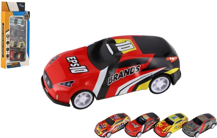 Sæt med mini racerbiler med frihjul, 4 stk.