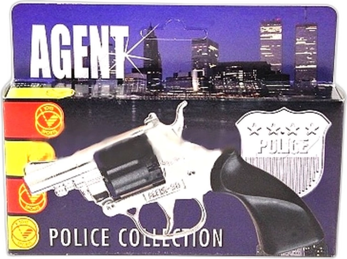 Sølvfarvet Agent 38 knaldpistol (8 skud) - 1 stk.