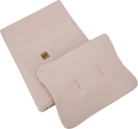 EKO musselin-sæt til tremmeseng, 2 dele, powder pink, 30 × 40 cm og 75 × 100 cm