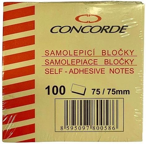 Selvklæbende blok 75 × 75 mm, 100 ark, gul