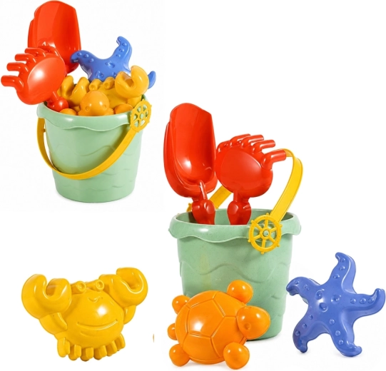Sæt med sandlegetøj med spand og forme, 6 dele