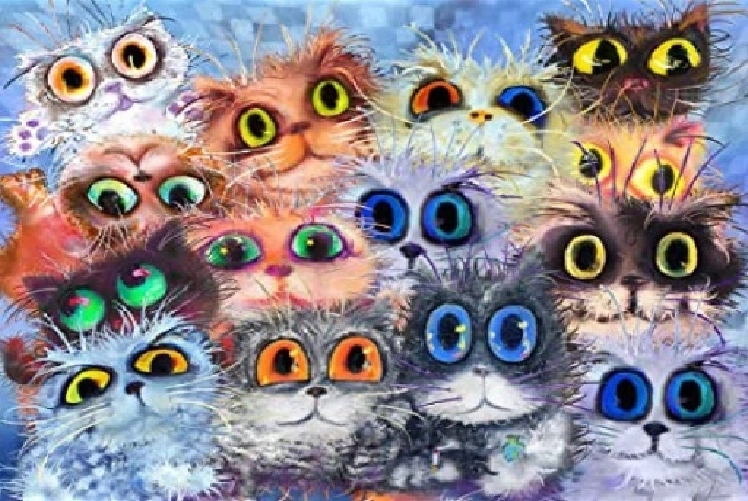 Diamantmaling – katte med store øjne 30 × 40 cm