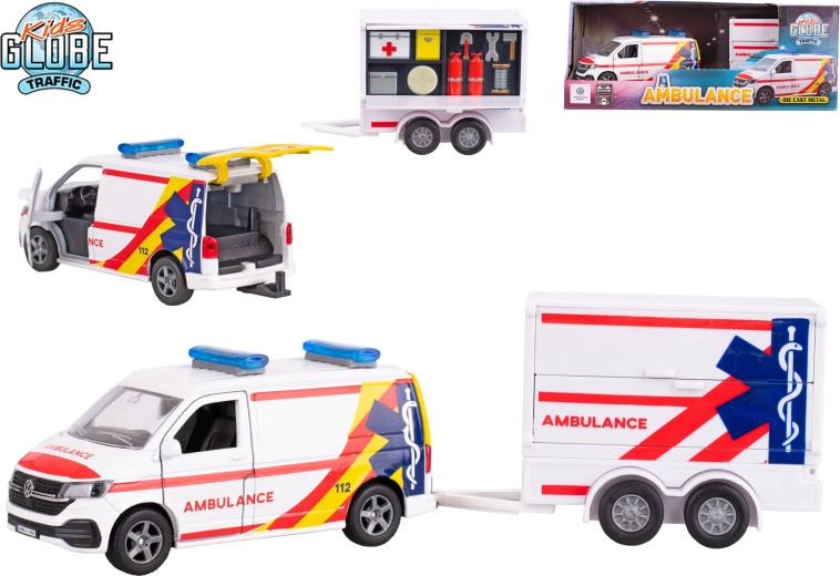 Kids Globe Traffic ambulance VW Transporter med trailer 1:16