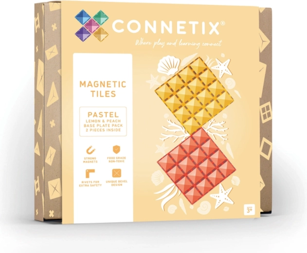 Pastelfarvede magnetiske byggeplader Lemon og Peach, 2 stk.