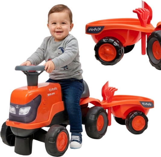 FALK KUBOTA børnetraktor med trailer og stille hjul 1–3 år