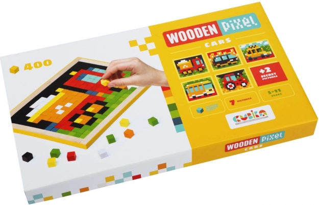 CUBIKA 14903 Pixel IV biler - træmosaik med 400 brikker og 7 skabeloner