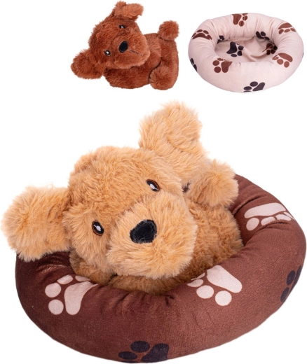Plysjhund i hundekurv 20 cm, 2 farvevarianter - 1 stk