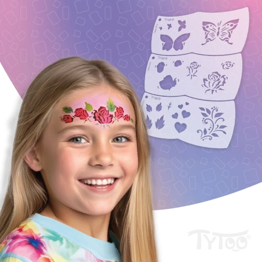 TyToo Mosaic ansigtsmalingsskabeloner med motiver af sommerfugl og rose, 3 stk.