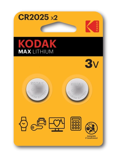 Lithium knapcellebatterier KODAK CR2025 3 V, 2 stk.