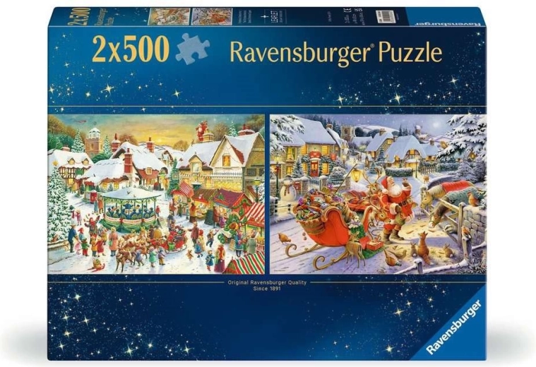 Ravensburger puslespil julemarked og juleaftenmiddag med julemanden 2×500 brikker