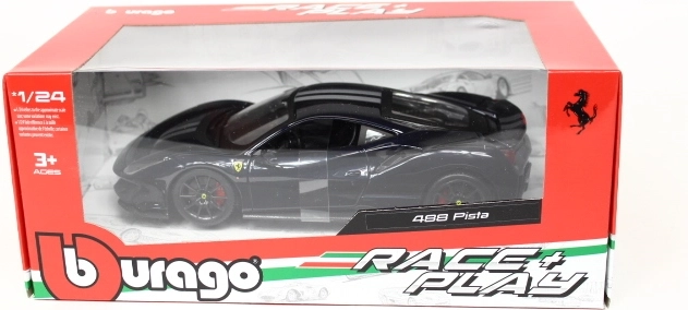 Bburago Ferrari 488 Pista blå med sølvfarvede striber 1:24