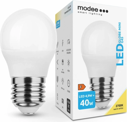 Modee Smart Lighting LED mini pære G45 E27 4,9 W varm hvid