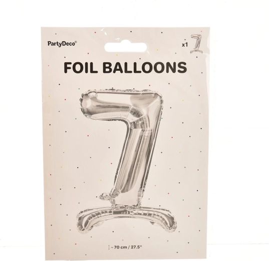 Sølv stående folieballon tal 7 (70 cm)