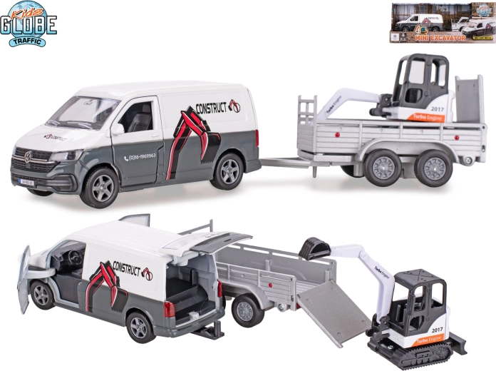 Kids Globe Traffic VW Transporter med trailer og minigraver