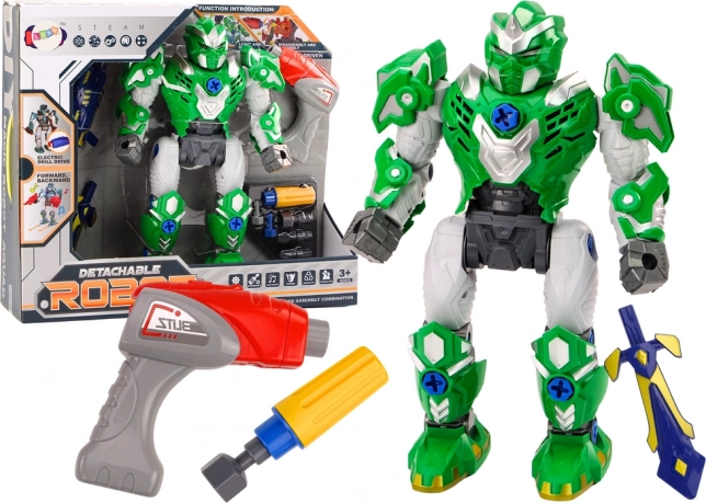 Skruebart robot med lys og lyde – grønt sæt med boremaskine og skruetrækker