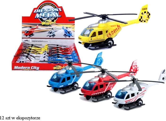 Metaltrevet trække-helikopter med pull-back motor