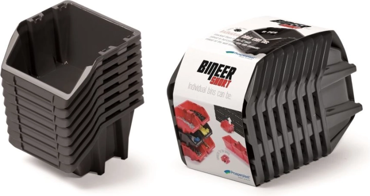 Sæt med opbevaringsbokse Bineer Short, 8 stk., 206 × 118 × 144 mm, sort