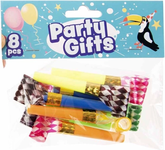 Partyfløjter (tunger) 14 cm, mix af farver, 8 stk.