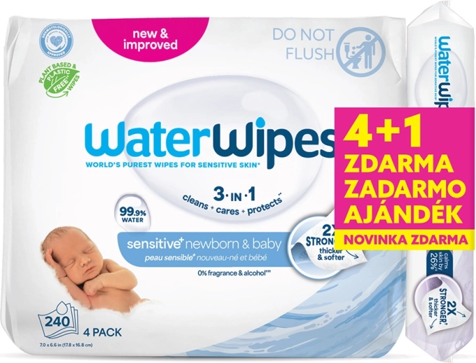WaterWipes vådservietter 4×60 stk. + Soothing Clean 60 stk. gratis