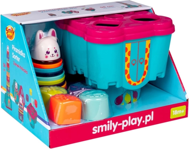 Smily Play slot med kanin – farvet stablings­tårn og form-sorterer