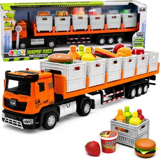 Transportlastbil med trailer og fødevarer på batteri 1:40 orange