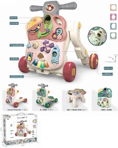 Træ gåvogn i lyserød til børn med interaktive aktiviteter