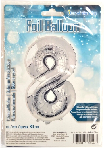 Folieballon tal 8 sølv 80 cm