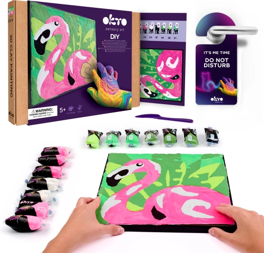 Okto flamingo – kreativt sæt: maleri med ler efter tal 29 × 29 cm