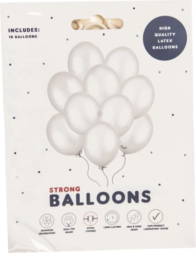 Hvide perlemors latexballoner 27 cm, 10 stk