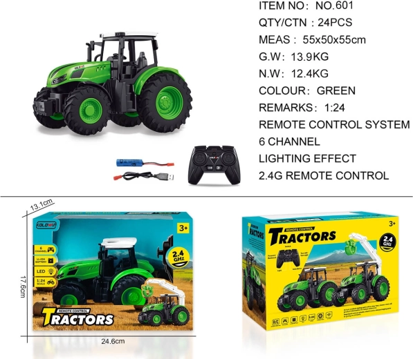 Grøn fjernstyret traktor 1:24