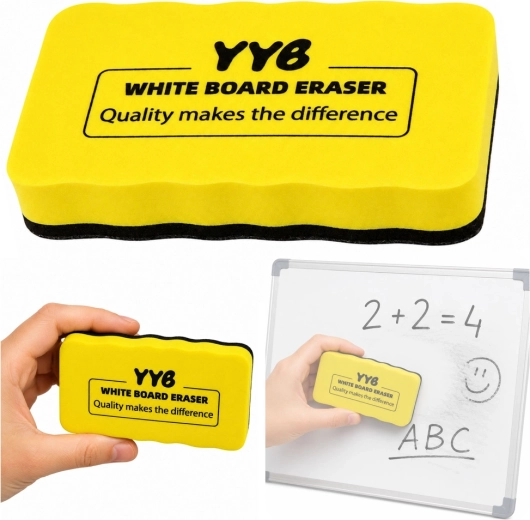 Magnetisk tavlevisker til whiteboard af skum og filt gul 10,5 cm - 1 stk.