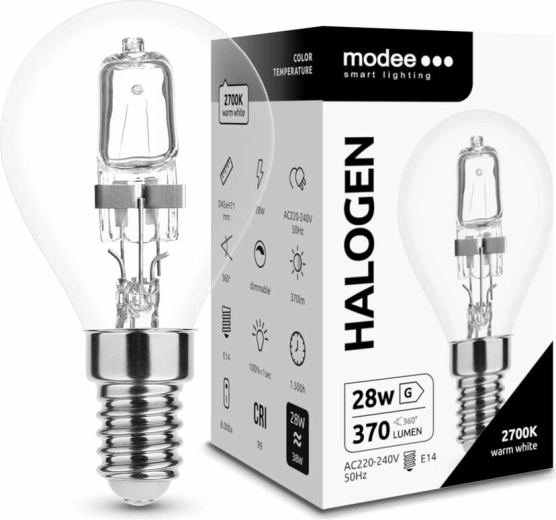 Modee halogenpære Mini Globe G45 28 W E14, 370 lm, varmt hvidt lys