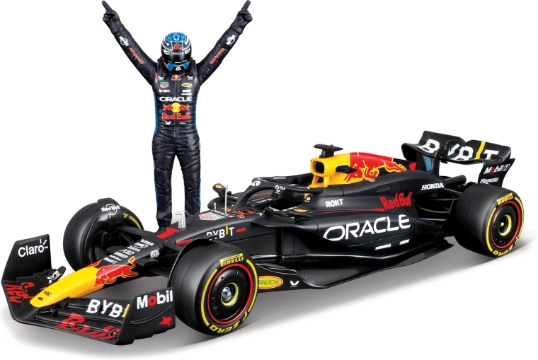 Bburago model Formel 1 Oracle Red Bull Racing RB20 2024 med figur af Max Verstappen 1:24